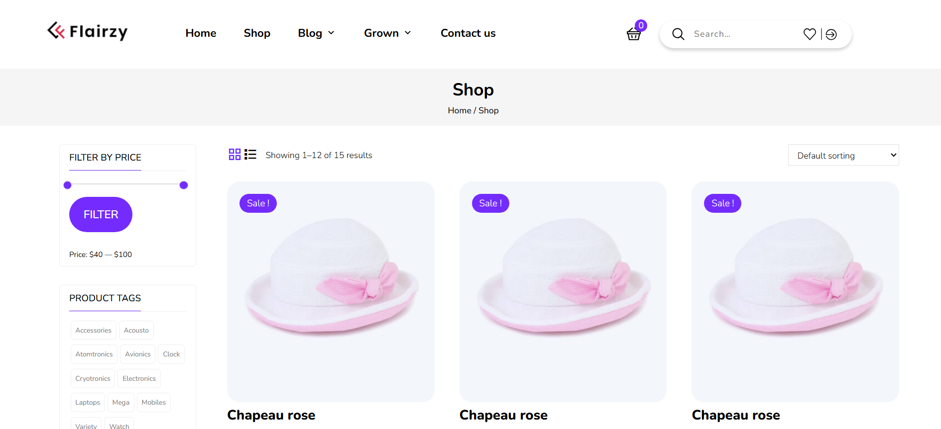 Site d'une boutique e-commerce